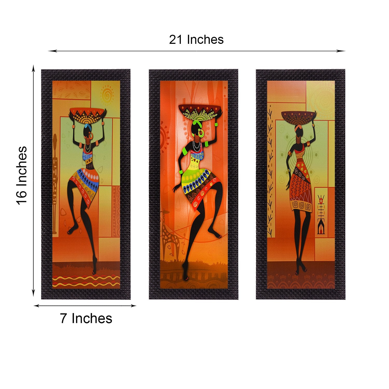 Ecraftindia Tribal Ladies Uv Art Painting (Synthetic Wood, 53 Cm X 41 Cm, Set Of 3, Satin Matt Texture, C3Fpb2214)